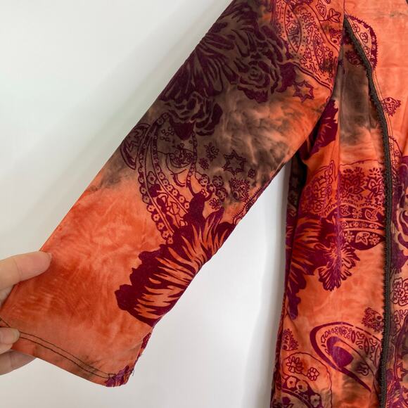 CATO Brown Orange Sheer Burnt Velvet Floral Paisley Fairycore Y2K Size Large - Picture 4 of 14